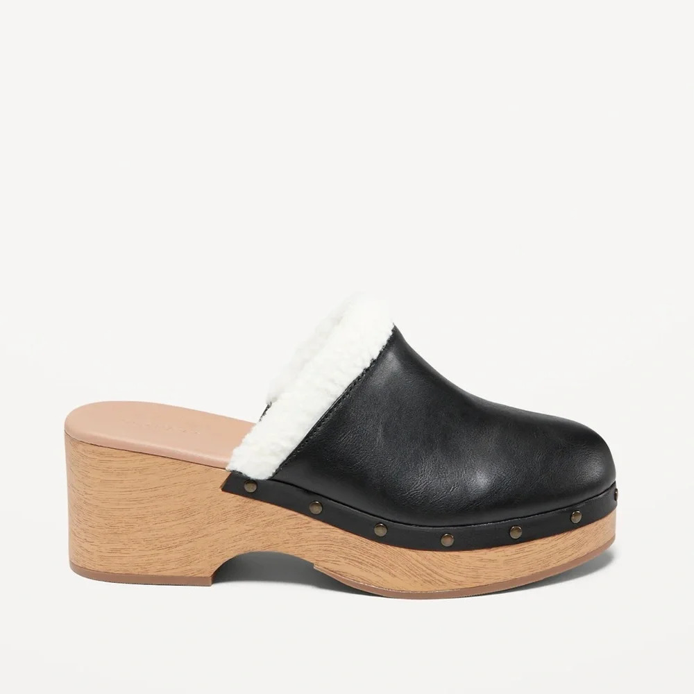🖤New Faux-Leather Sherpa-Lined Clogs 
Women’s Size 9🖤